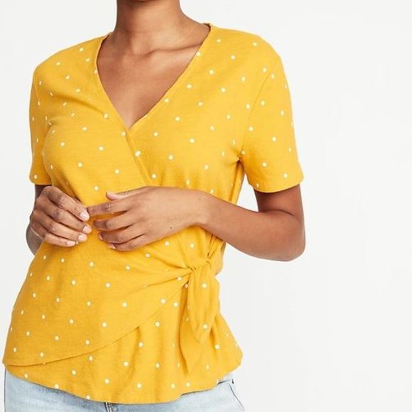 💥2/$30💥 Textured Wrap-Front Side-Tie Yellow Dots - Picture 1 of 4